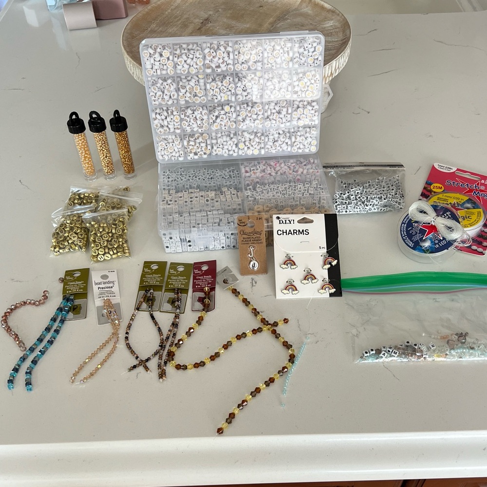 Braclet making kit - beads, letters, stretch jewelry cord.